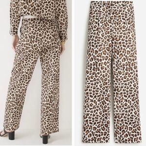 J. Crew Pleated Wide Leg Pants Cotton Canvas Cheetah Leopard Print Animal Size 4
